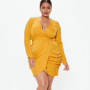 MISSGUIDED MUSTARD RUCHED SIDE DRESS NWT